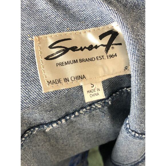 Seven7 Blue Floral Embroidered Denim Jacket Women’s Sz Small - Picture 6 of 7